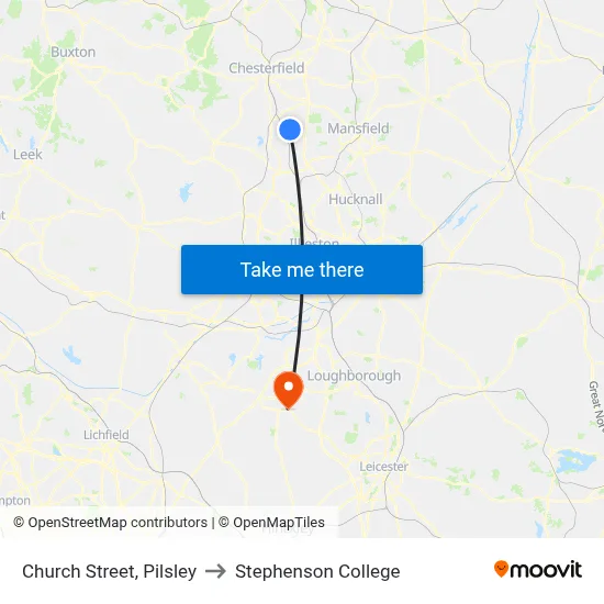 Church Street, Pilsley to Stephenson College map