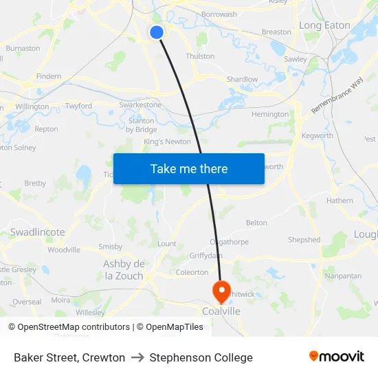 Baker Street, Crewton to Stephenson College map