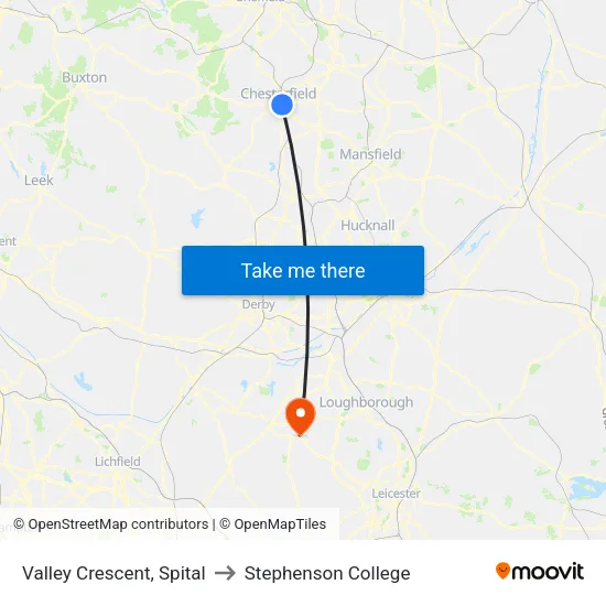 Valley Crescent, Spital to Stephenson College map