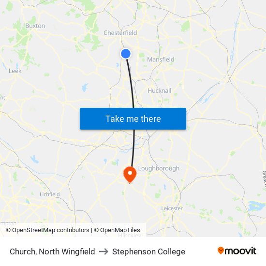 Church, North Wingfield to Stephenson College map