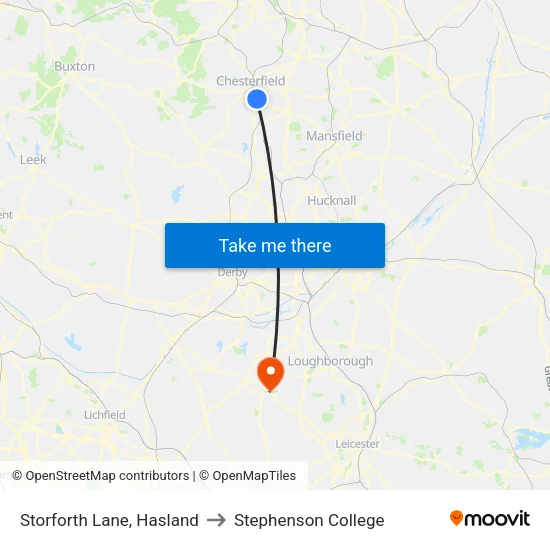 Storforth Lane, Hasland to Stephenson College map