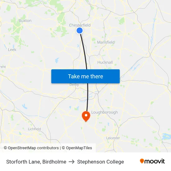 Storforth Lane, Birdholme to Stephenson College map