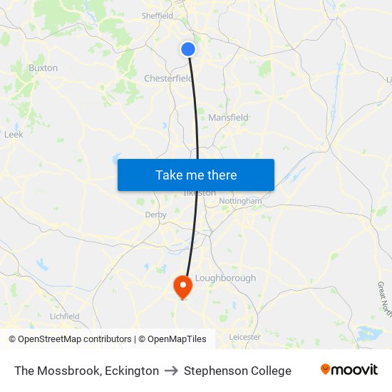 The Mossbrook, Eckington to Stephenson College map