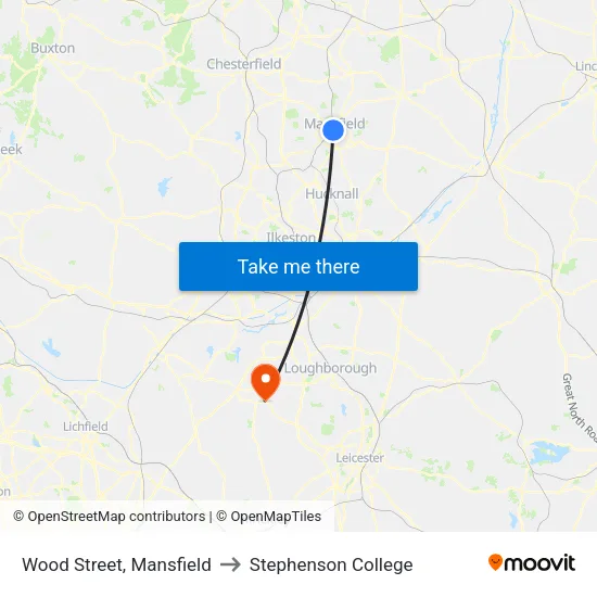 Westfield Lane, Mansfield to Stephenson College map
