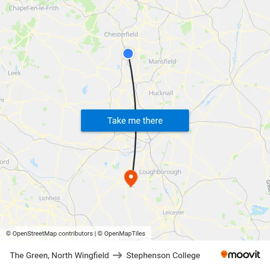 The Green, North Wingfield to Stephenson College map
