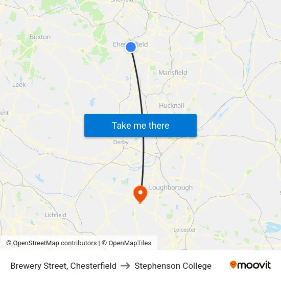 Brewery Street, Chesterfield to Stephenson College map