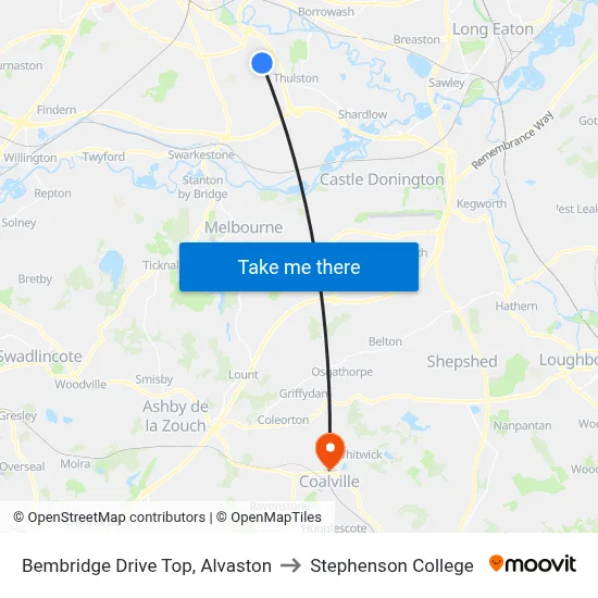 Bembridge Drive Top, Alvaston to Stephenson College map