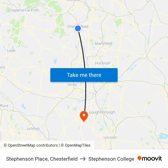 Stephenson Place, Chesterfield to Stephenson College map
