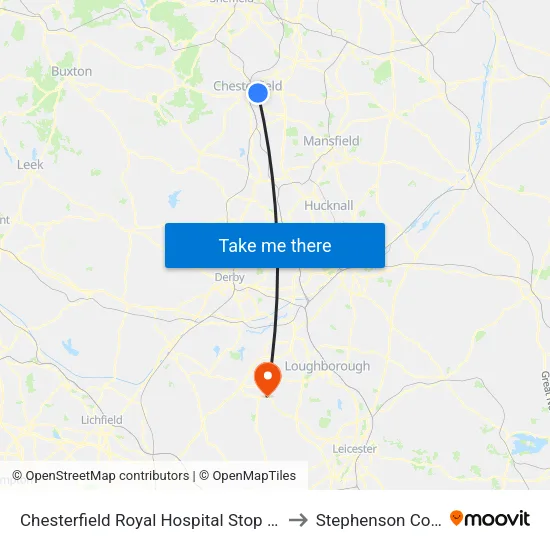 Chesterfield Royal Hospital Stop 2, Calow to Stephenson College map
