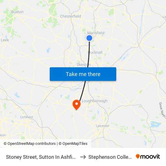 Stoney Street, Sutton In Ashfield to Stephenson College map