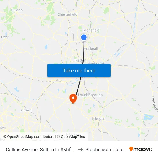 Collins Avenue, Sutton In Ashfield to Stephenson College map