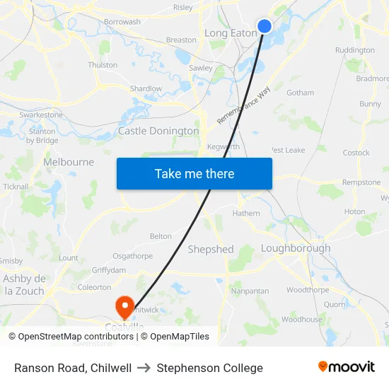 Ranson Road, Chilwell to Stephenson College map