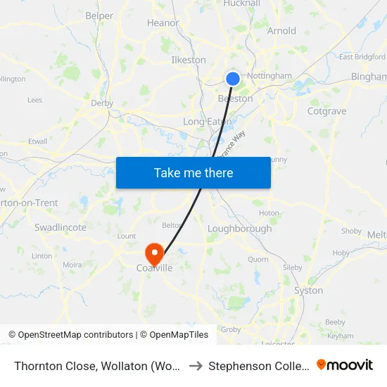 Thornton Close, Wollaton (Wo90) to Stephenson College map