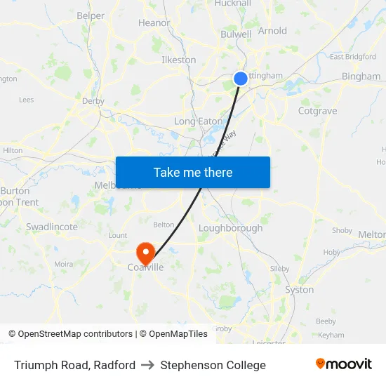 Triumph Road, Radford to Stephenson College map
