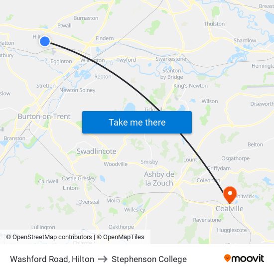 Washford Road, Hilton to Stephenson College map