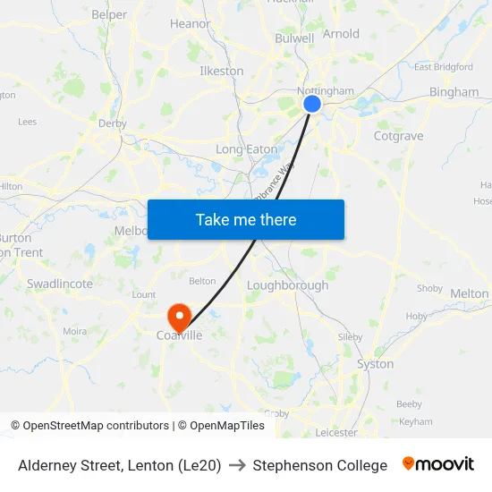 Alderney Street, Lenton (Le20) to Stephenson College map