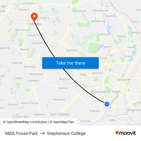 M&S, Fosse Park to Stephenson College map