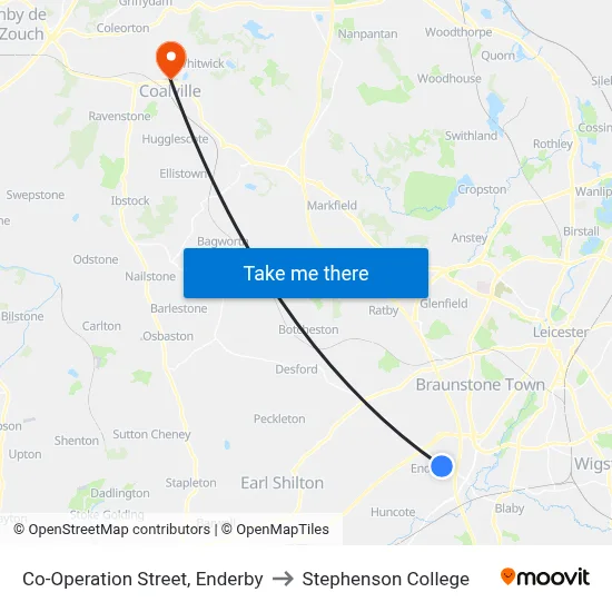 Co-Operation Street, Enderby to Stephenson College map