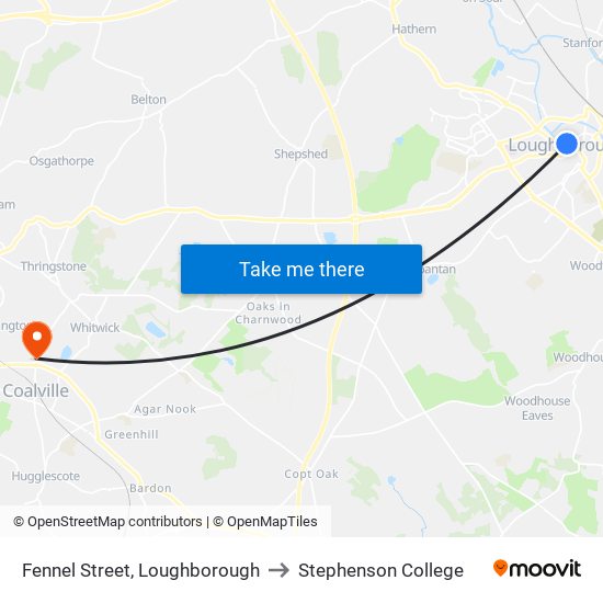 Fennel Street, Loughborough to Stephenson College map