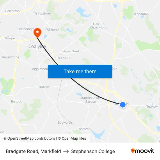 Bradgate Road, Markfield to Stephenson College map