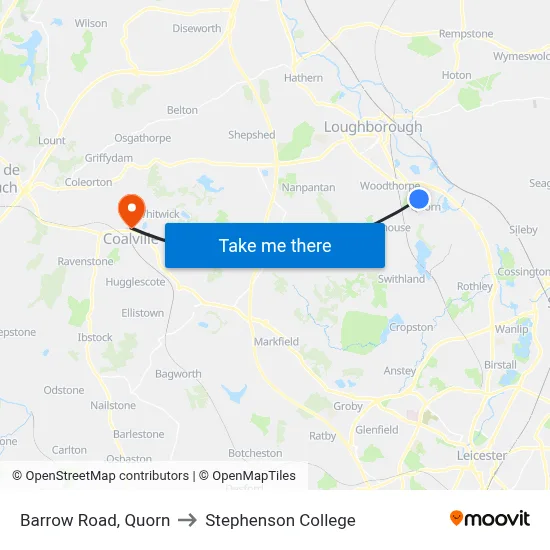 Barrow Road, Quorn to Stephenson College map