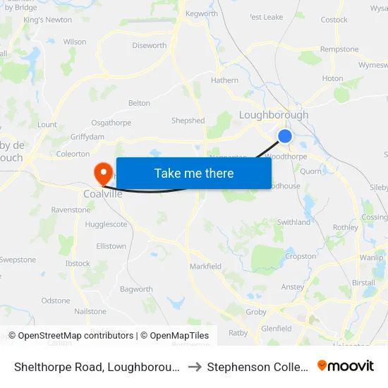 Shelthorpe Road, Loughborough to Stephenson College map