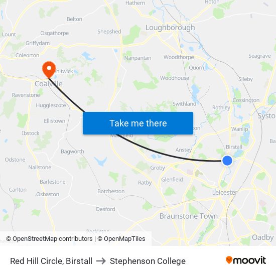 Red Hill Circle, Birstall to Stephenson College map