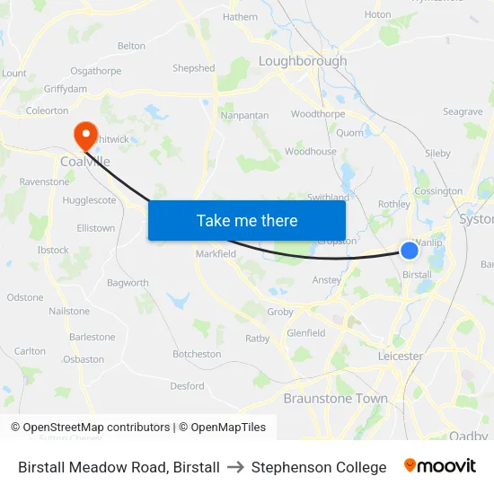 Birstall Meadow Road, Birstall to Stephenson College map