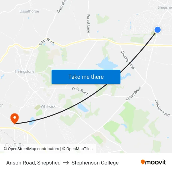 Anson Road, Shepshed to Stephenson College map