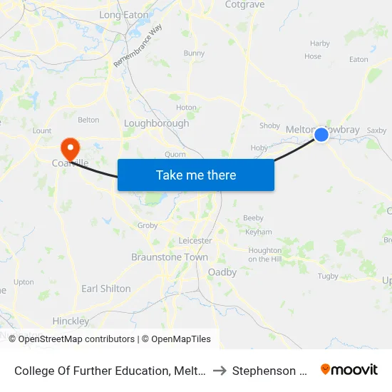College Of Further Education, Melton Mowbray to Stephenson College map