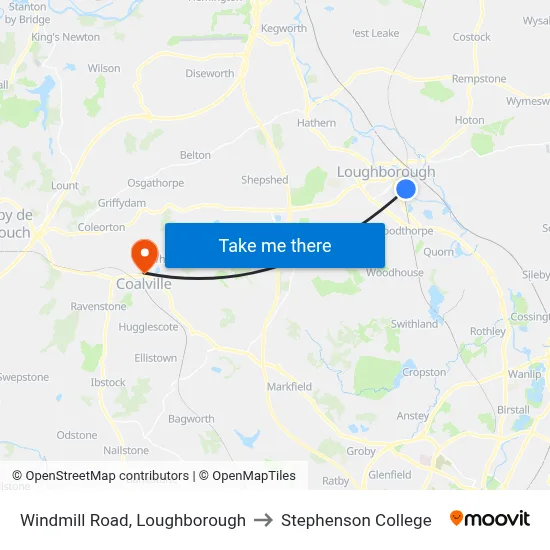 Windmill Road, Loughborough to Stephenson College map