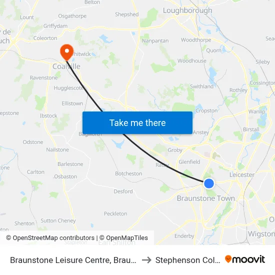Braunstone Leisure Centre, Braunstone to Stephenson College map