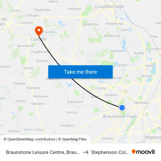 Braunstone Leisure Centre, Braunstone to Stephenson College map