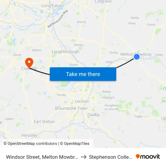 Windsor Street, Melton Mowbray to Stephenson College map