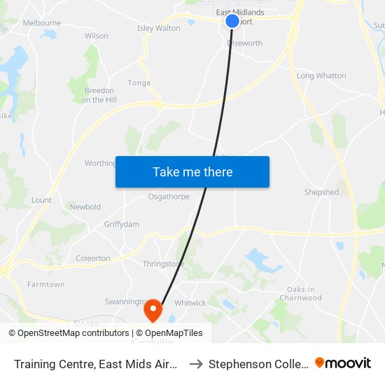 Training Centre, East Mids Airport to Stephenson College map