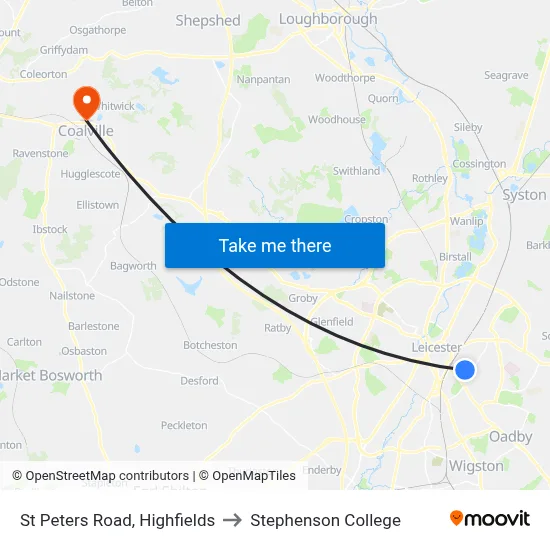 St Peters Road, Highfields to Stephenson College map