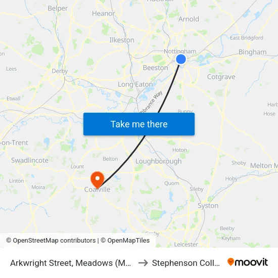 Arkwright Street, Meadows (Me01) to Stephenson College map