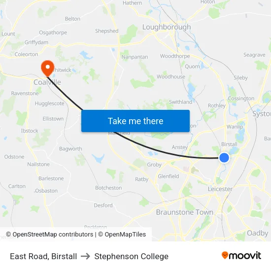 East Road, Birstall to Stephenson College map