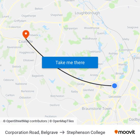 Corporation Road, Belgrave to Stephenson College map