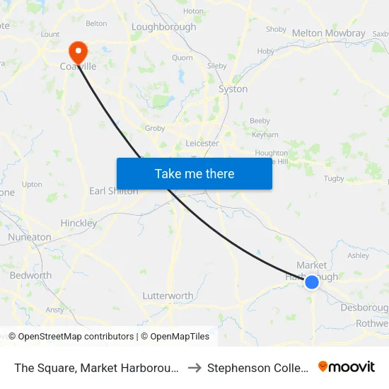 The Square, Market Harborough to Stephenson College map