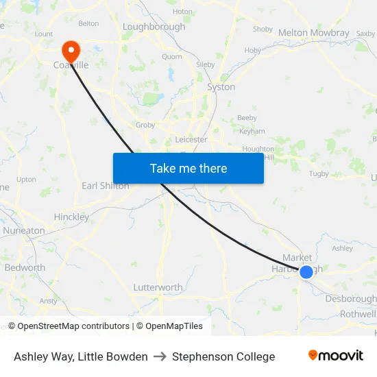 Ashley Way, Little Bowden to Stephenson College map