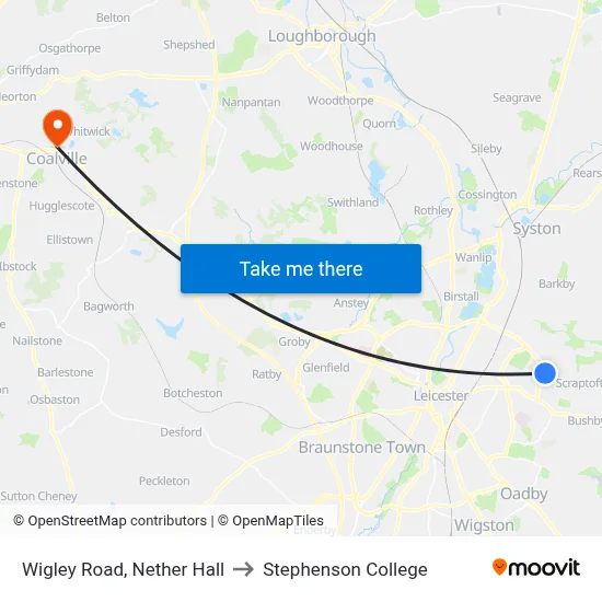 Wigley Road, Nether Hall to Stephenson College map