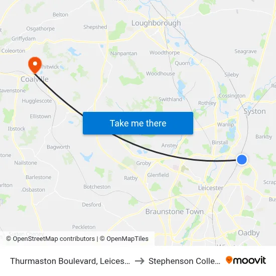 Thurmaston Boulevard, Leicester to Stephenson College map