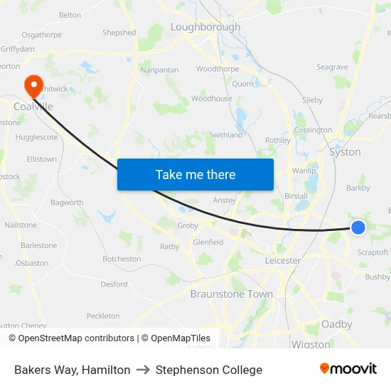 Bakers Way, Hamilton to Stephenson College map