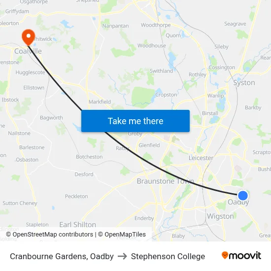 Cranbourne Gardens, Oadby to Stephenson College map
