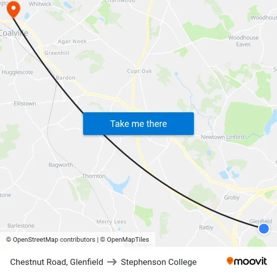 Chestnut Road, Glenfield to Stephenson College map