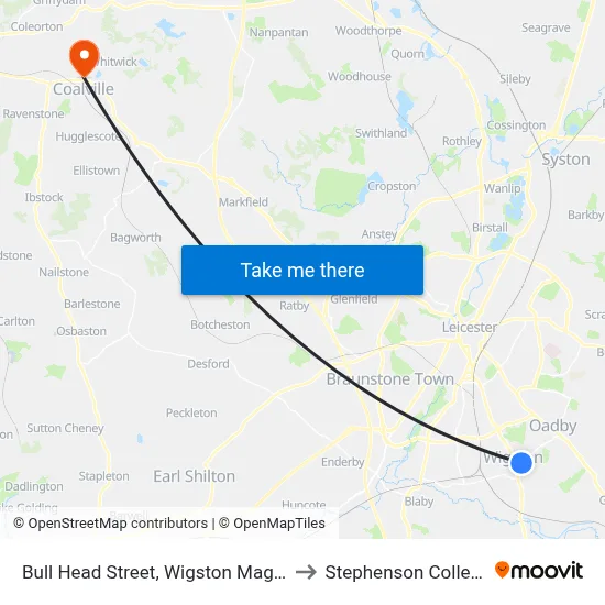 Bull Head Street, Wigston Magna to Stephenson College map