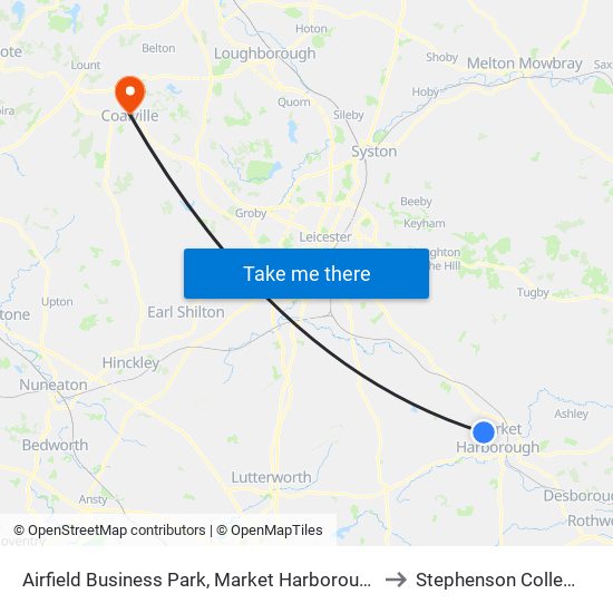 Airfield Business Park, Market Harborough to Stephenson College map