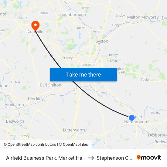 Airfield Business Park, Market Harborough to Stephenson College map