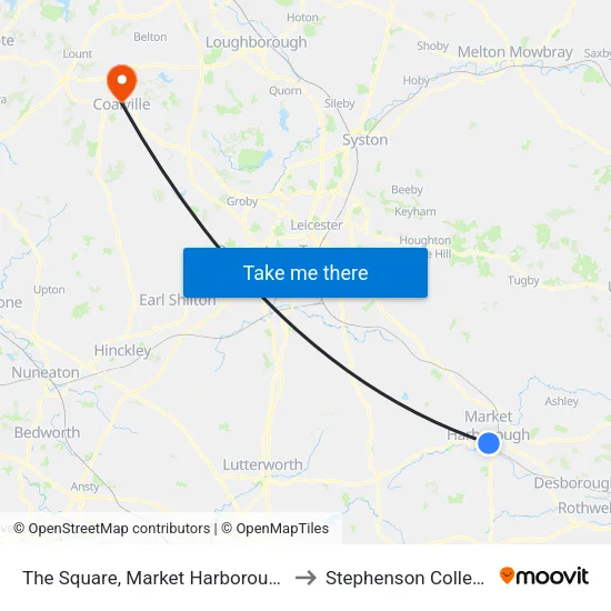 The Square, Market Harborough to Stephenson College map